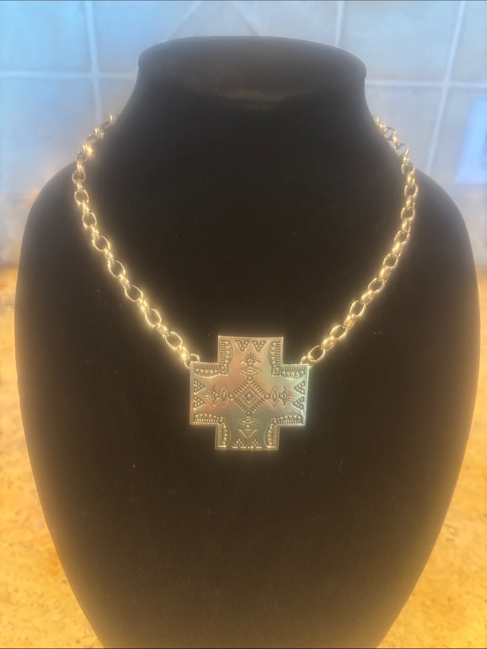 Silver-Tone Cross Pendant Statement Necklace - Women Jewelry